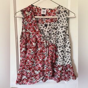 CAbi Red and Pink Floral Blouse XS